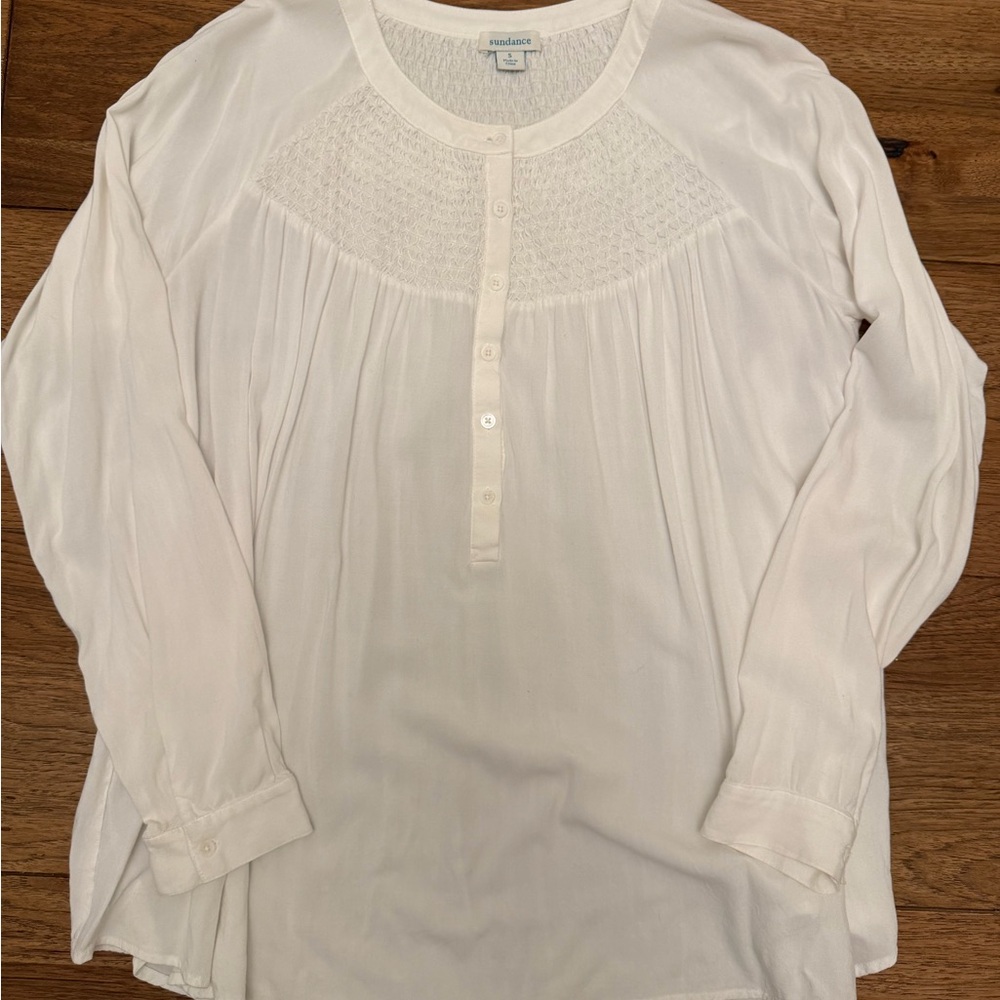 Sundance Women's Off-White Smocked Button-Down Blouse